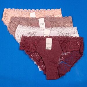 NWT Lace Cheeky Panty Bundle of 4 in Burgundy, White, Tan & Peach Colors, Size L